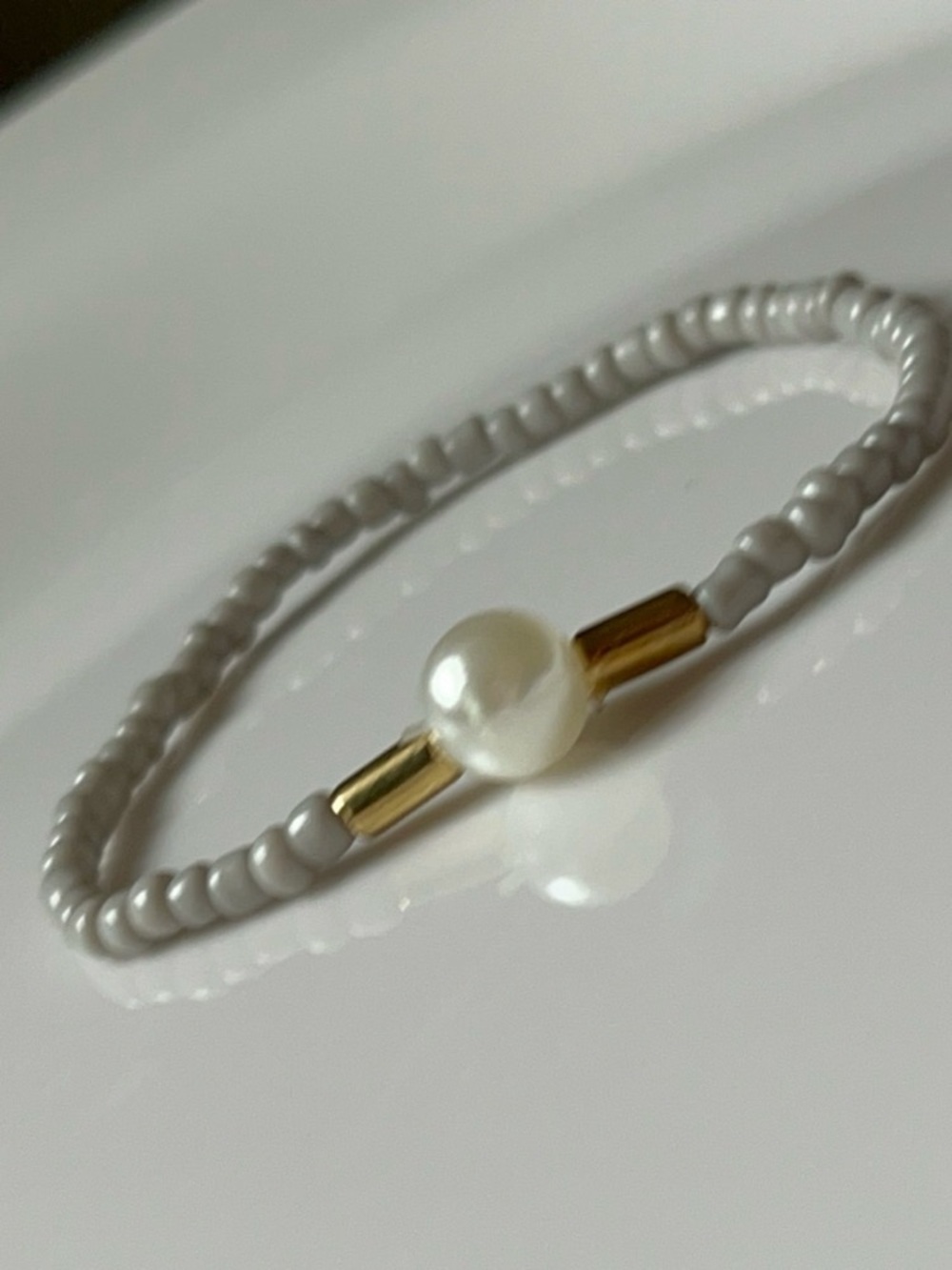 Pearl Accent Gray Beaded Stretch Bracelet